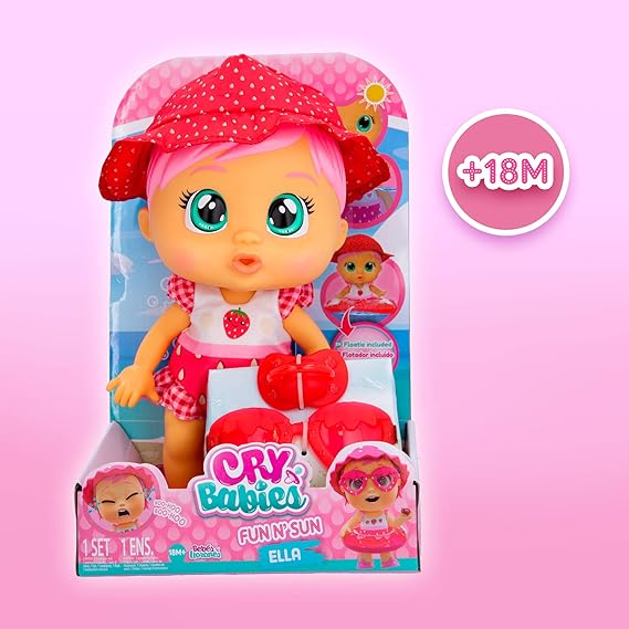 Cry Babies Fun n' Sun Ella 10" Çilek Temalı Mayolu ve 6 Aksesuarlı Oyuncak Bebek